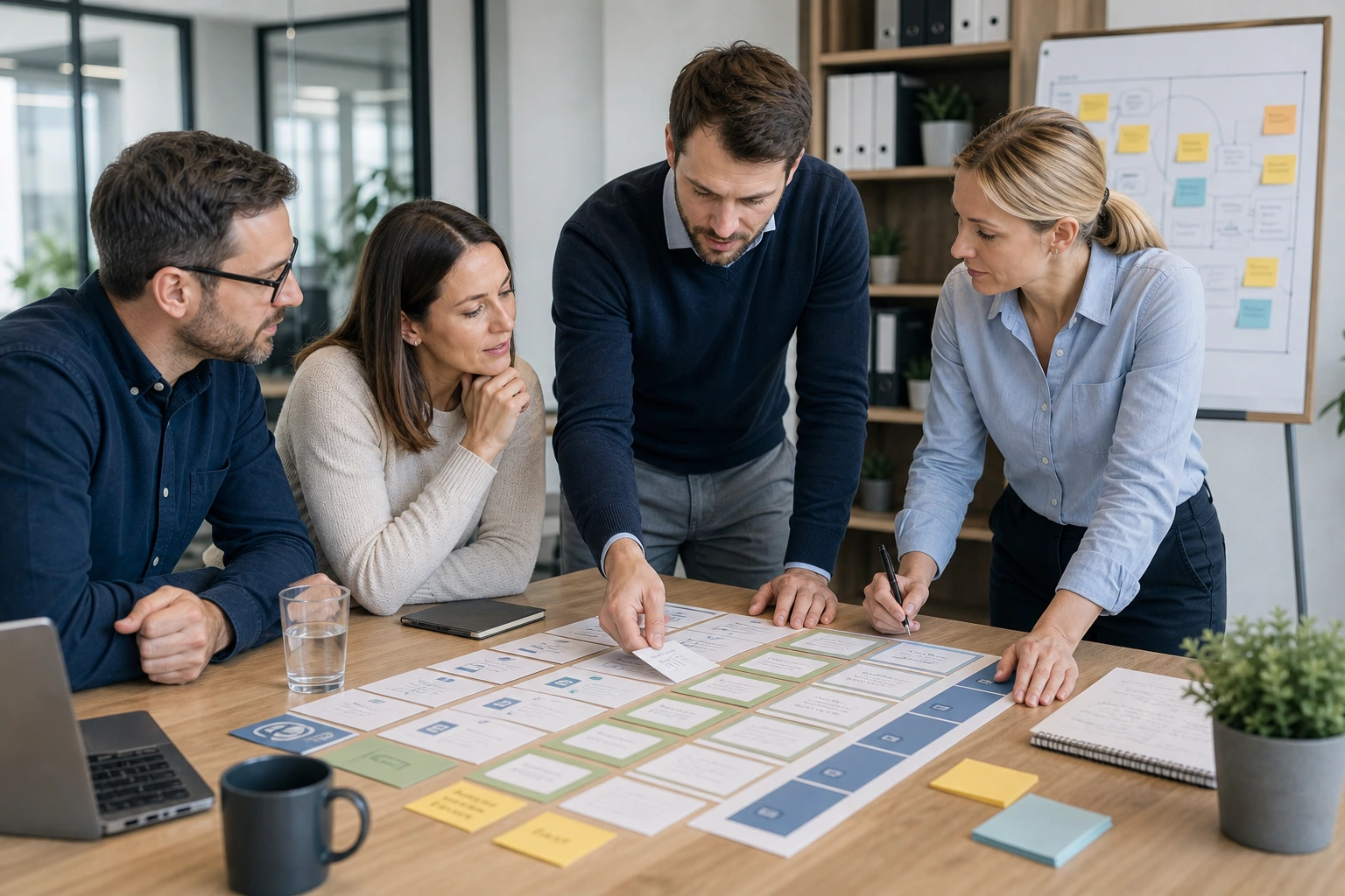 Projektteam legt Aufgaben und Verantwortlichkeiten transparent auf dem Tisch aus.